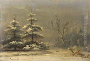 Snowcovered pine-trees in a winter landscape