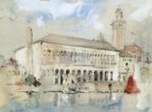 A Venetian Palazzo With A Bell Tower Beyond
