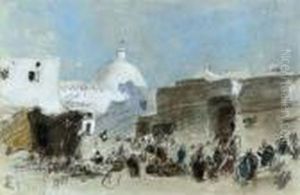 The Market At Esneh, Egypt by Hercules Brabazon Brabazon