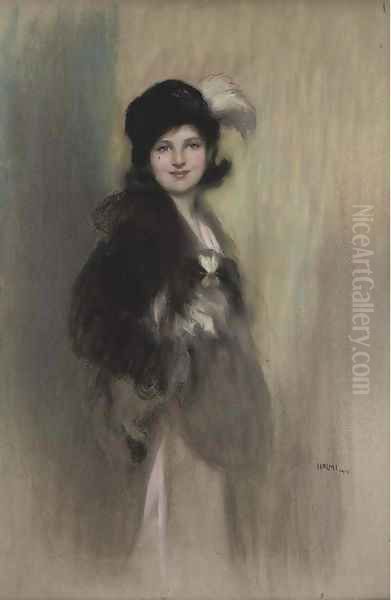 Portrait of Lady Dorothy Duveen, as a young girl, three-quarter-length, in a feathered hat - view 1