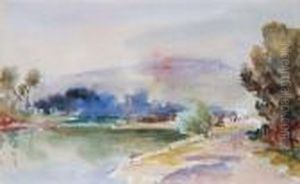 A Continental Lakeside Landscape by Hercules Brabazon Brabazon