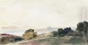 A Souvenir Of Peter De Wint: Landscape With A Cathedral In The Distance by Hercules Brabazon Brabazon