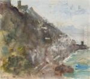 The Amalfi Coast, With A Castle On Top Of The Cliff by Hercules Brabazon Brabazon
