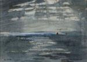 A Moonlit Sea Scape by Hercules Brabazon Brabazon