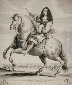 Equestrian Portrait of Charles II 1630-85 with a Landscape by Wenceslaus Hollar