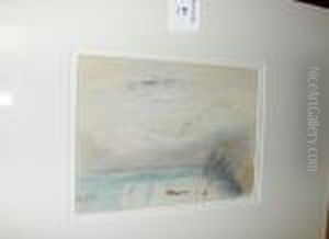 Lake Scene, Signed With Initials, Charcoal Andpastel Sketch