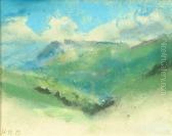 Brabazon Highland Landscape A 
Study Of Hills The River Through The Treespastels And Coloured Chalks 
The First Signed Lower Left The Thirdsigned Lower Right The Largest 
16.5cm X 20cm by Hercules Brabazon Brabazon