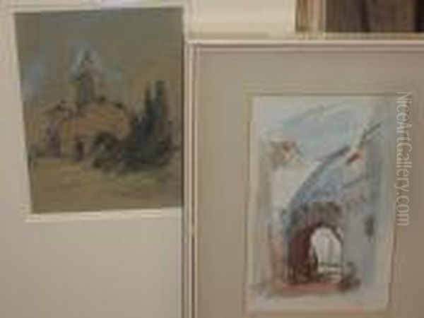 Gatehouse In Capri, Signed With Initials And Inscribed "capri", Watercolour,
, And A View In The Machselwald By The Same Hand - view 1
