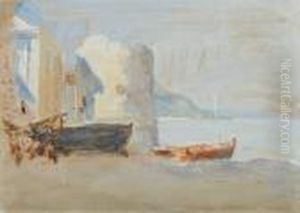Beached Boats By The Mediterranean by Hercules Brabazon Brabazon