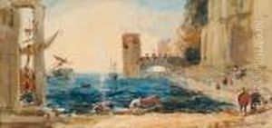 'embarkation Of The Queen Of Sheba' After Claude Lorrain by Hercules Brabazon Brabazon