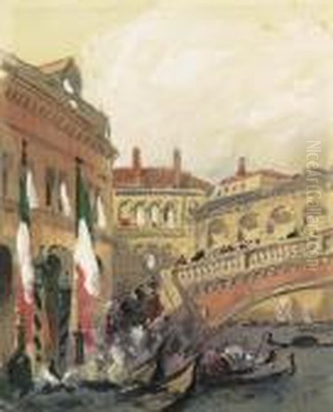 A Procession Disembarking, Rialto Bridge, Venice - view 1