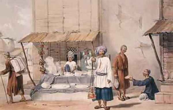 A Falloden Stall with Huzzarehs carrying snow etc to market - view 1