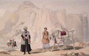 The British Commandant of Shah Shoojans 2nd Jannah Cavalry and Affhan Troopers of the Corps by Louis Hague
