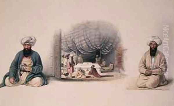 Khan Shereen Khan and Hagee Khan Kaiker flanking an Interior view of Dost Mohameds Tomb - view 1