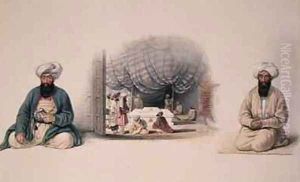 Khan Shereen Khan and Hagee Khan Kaiker flanking an Interior view of Dost Mohameds Tomb by Louis Hague