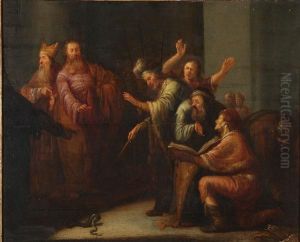 Moses Casting Aaron""""s Rod Before Pharaoh by Leonaert Bramer