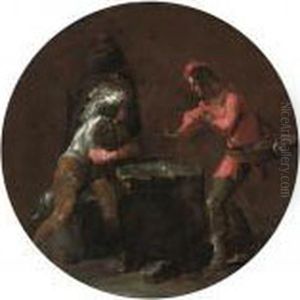 A Cavalier And A Young Peddler Playing Dice, With A Monk Looking On