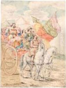 Three Scenes, Possibly
Religious: A) Soldiers Coming Upon Wounded Figures; B) A Triumphal
Procession; C) Figures Standing Outside A Tent by Leonaert Bramer