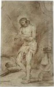 Two Drawings Of The Standing Figure Of Christ. by Leonaert Bramer