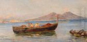 Barca Di Pescatori Sullo Sfondo Del Vesuvio by Carlo Brancaccio
