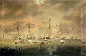 The British and American Fleets Engaged on Lake Borgne by Thomas L. Hornbrook