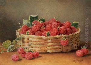 A Still Life of Raspberries in a Wicker Basket by William B. Hough