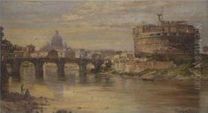 A View Of The Tiber With Castel Sant Angelo And St. Peters by Antonietta Brandeis