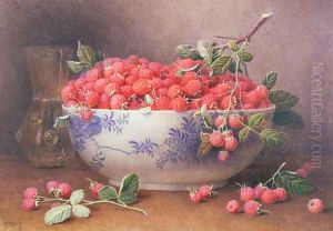 Still Life of Raspberries in a Blue and White Bowl by William B. Hough