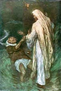 Christ walking on the sea by William Hatherell