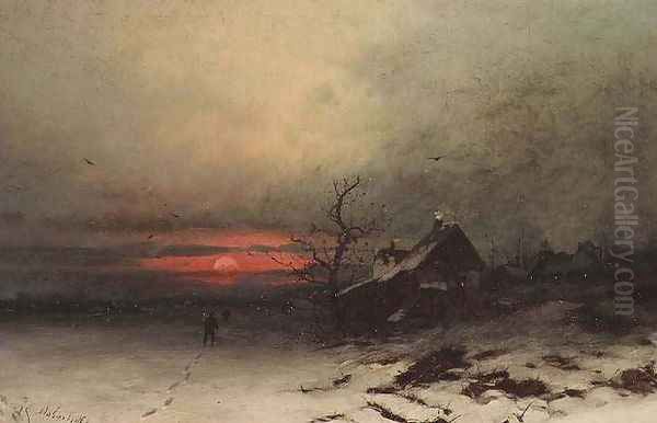 Returning home at sunset - view 1
