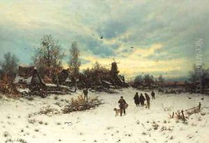 A winter sunset by Friedrich Josef Nicolai Heydendahl