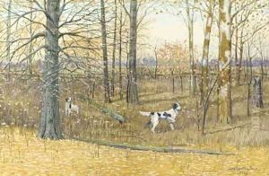 English Setters in a wood by Dwight W. Huntington