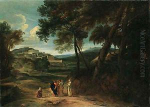 A classical landscape with Christ and the Canaanite Woman by Jan Baptist Huysmans
