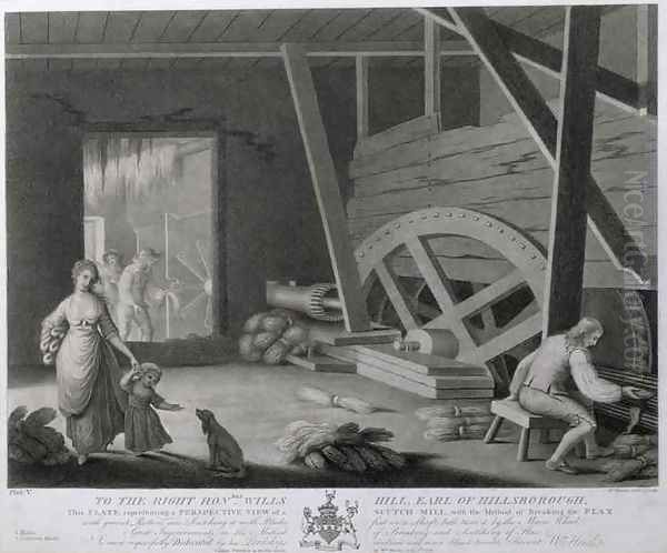 A Perspective View of a Scutch Mill with a Method of Breaking the Flax Plate V of The Linen Manufactory of Ireland - view 1
