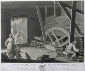 A Perspective View of a Scutch Mill with a Method of Breaking the Flax Plate V of The Linen Manufactory of Ireland by William Hincks