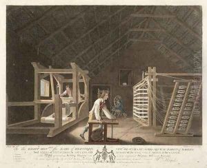 Winding Warping with a New Improved Warping Mill and Weaving plate VII of The Linen Manufactory of Ireland by William Hincks