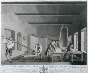 Perspective view of a Lapping Room with the Measuring Crisping or Folding of the Cloth in Lengths plate XI of The Linen Manufactory of Ireland by William Hincks