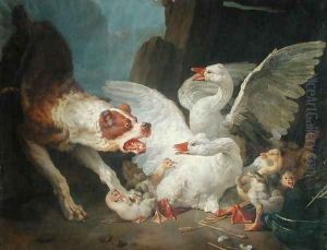 A Dog Attacking Geese by Jean-Baptiste Huet