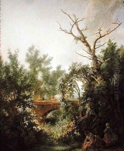 Peasant Woman Washing Clothes near a Bridge by Jean-Baptiste Huet