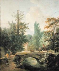 Peasant and her Donkey Crossing a Bridge by Jean-Baptiste Huet