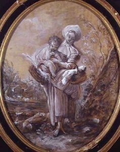 Woman with Child in Country Landscape by Jean-Baptiste Huet