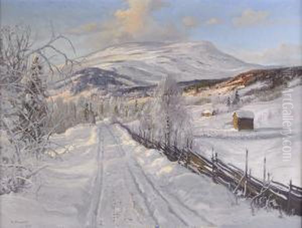 Norrlandskt Vinterlandskap Med Areskutan I Fonden - view 1