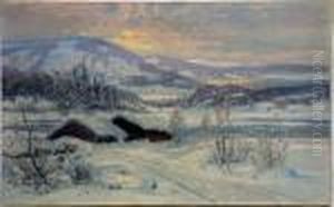 Stugor I Vinterlandskap by Carl Brandt
