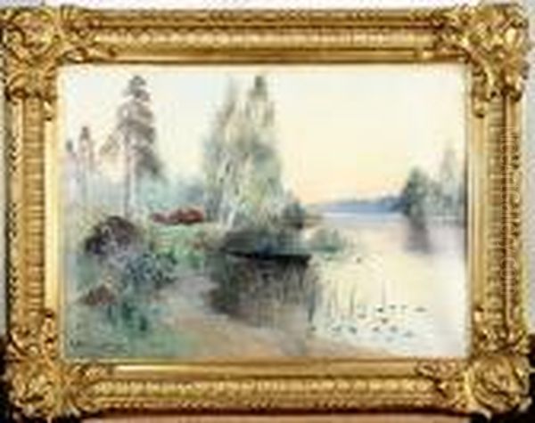 Insjolandskap Med Fiskare - view 1