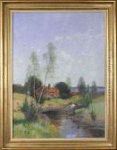 Insjolandskap Med Stuga, , Signerad Och Daterad 1901