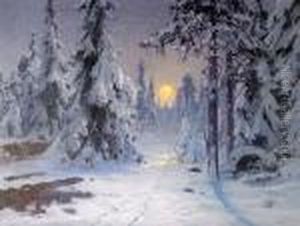 Mansken Over Vinterlandskap by Carl Brandt