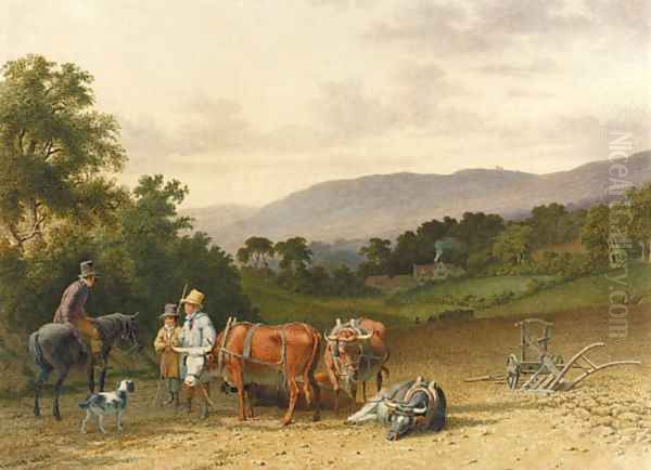 Figures, horses and oxen on a road - view 1
