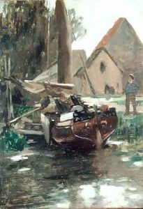 Small Harbour with a Boat by Thomas Ludwig Herbst