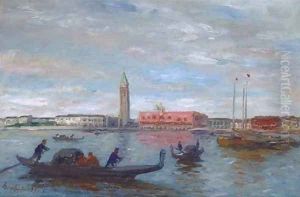 Gondolas before the Dogana, Venice by Thomas Ludwig Herbst
