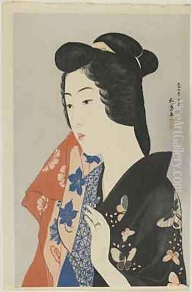 Woman Holding a Towel Taisho era - view 1